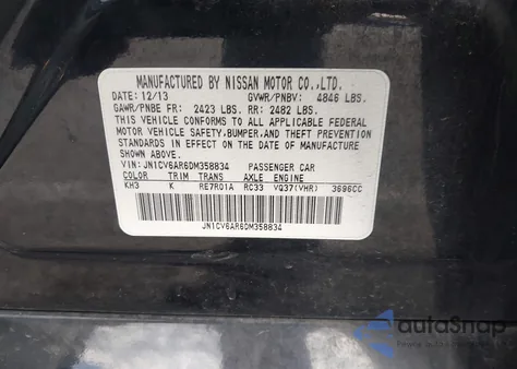 2013 Infiniti G37X from USA, damaged, VIN JN1CV6AR6DM358834